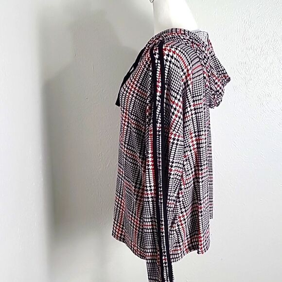 No Comment Red, Black & White Houndstooth Hoodie Pullover Top, Size 2X - Picture 5 of 9